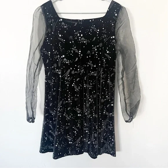 Black Velvet Sparkly Celestial Gothic Mini Dress XL Stars Fairy Grunge Witchy - Picture 6 of 11